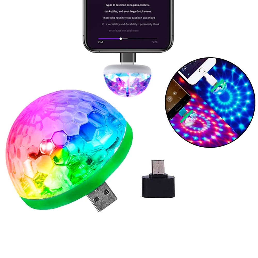 Mini Globo Festa Usb Luz Rgb Bola Maluca Magica Carro Android Portátil Colorida