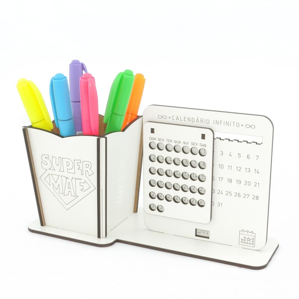 5 Calendário Infinito e Porta Lápis Personalizado Mdf - Dia das Mães