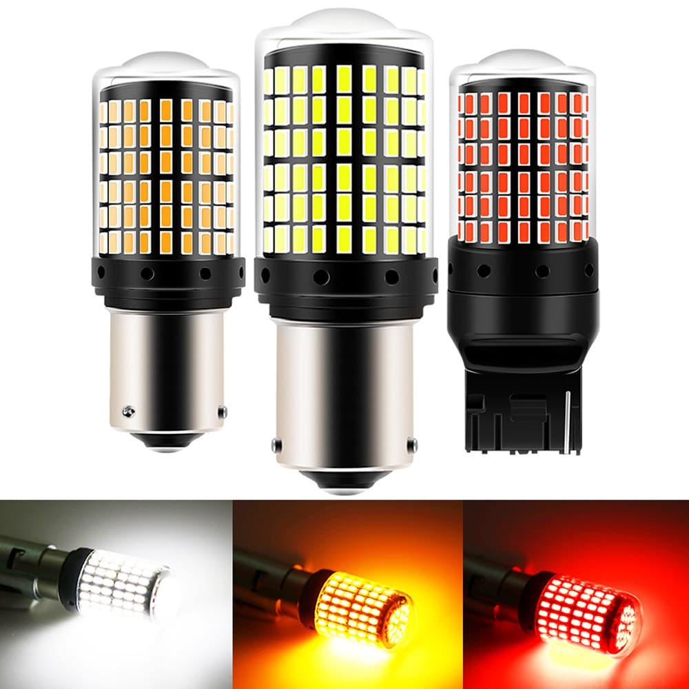 2 Peças Claro/Automotiva Para Sinalização De Freio 1156/BA15S/P21W/BAU15S/PY21W/T20/7440/W21W/1157/led/smd/144 Amarelo/Vermelho/12V