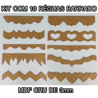 Kit 10 Régua Barrados para pachwork em mdf cru de 3mm
