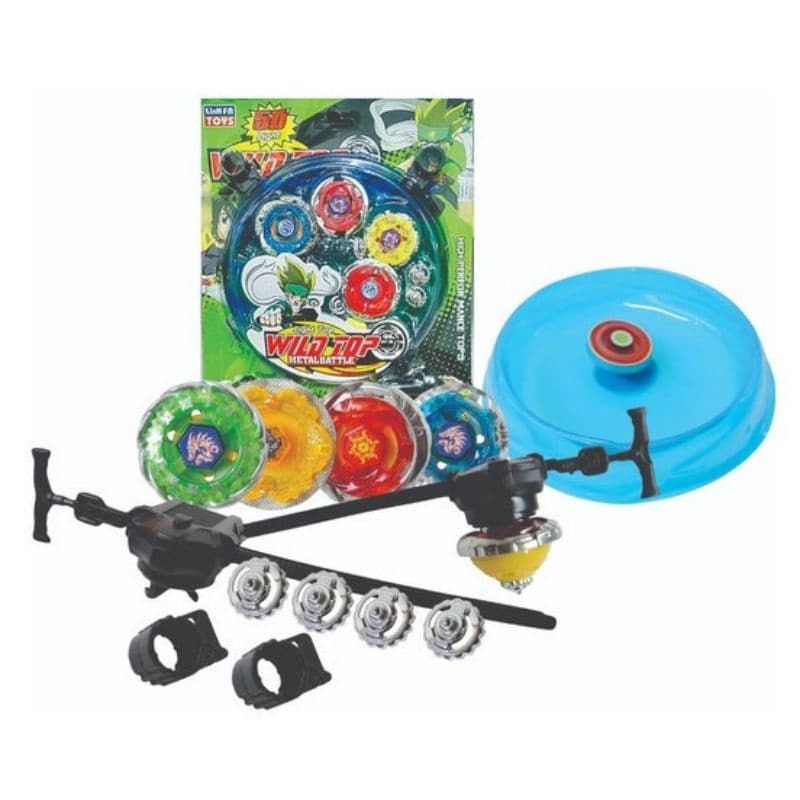 kit 4/2/1 Beyblade Metal Led 5d + 2 Lançador + Pião Tornado Com Arena, Brinquedos dos meninos