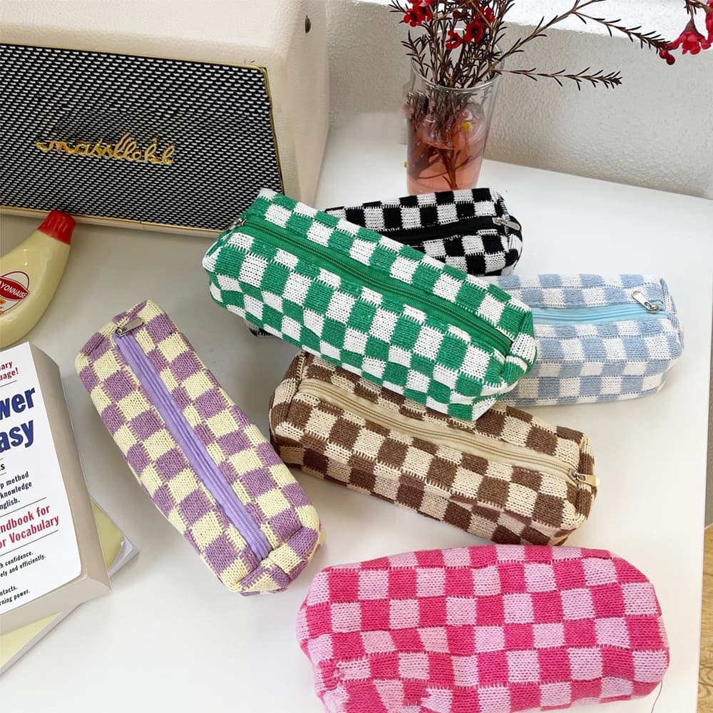 Saco De Lápis Padrão De Malha INS Coreano De Grande Capacidade Viagem Cosméticos