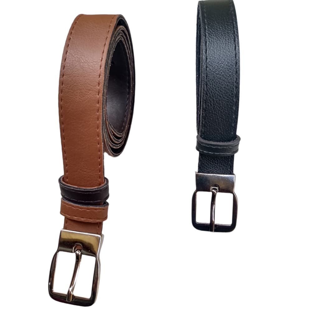 Cinto Masculino Infantil  Dupla Face Couro Sintético Fivela Prata 3 Cm De Largura