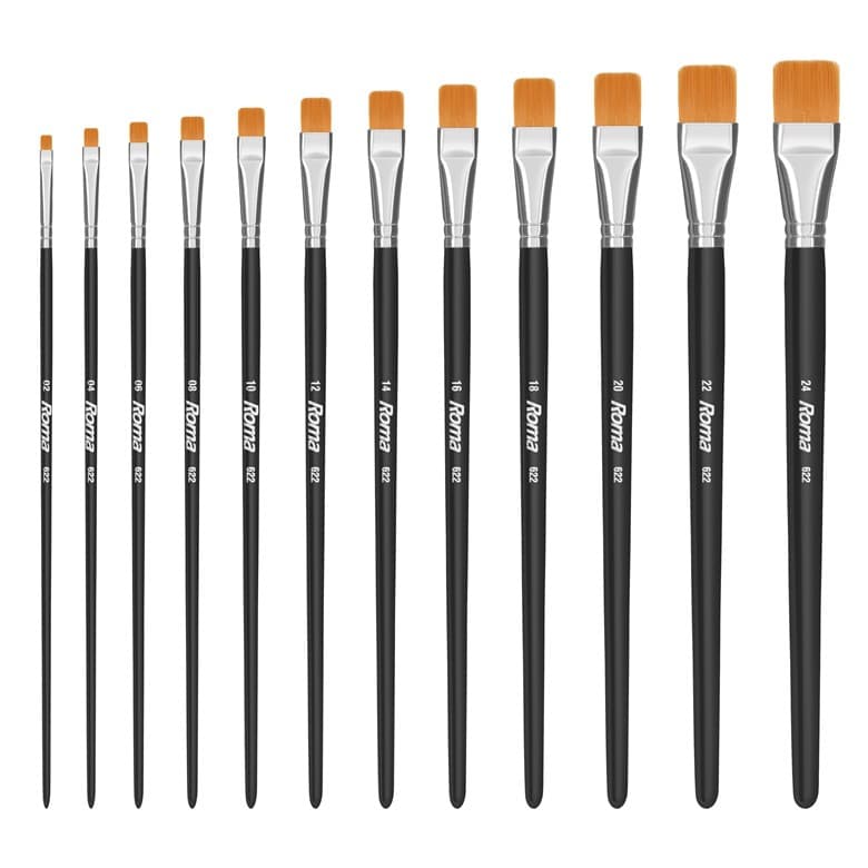 Kit Pincel Artesanato Ponta Chata Reta Roma 622 Cerdas Sintéticas Extrafinas