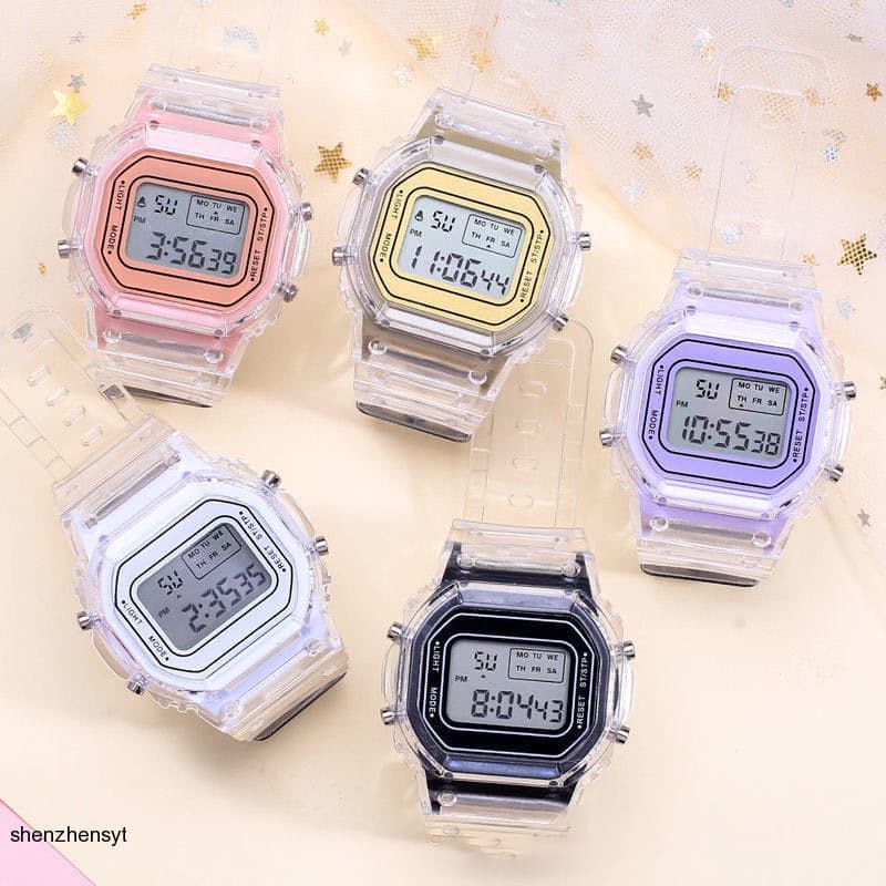 Relógio digital Unissex 2023 Eletrônico Infantil Com Pulseira Transparente relógios femininos à prova d'água digital