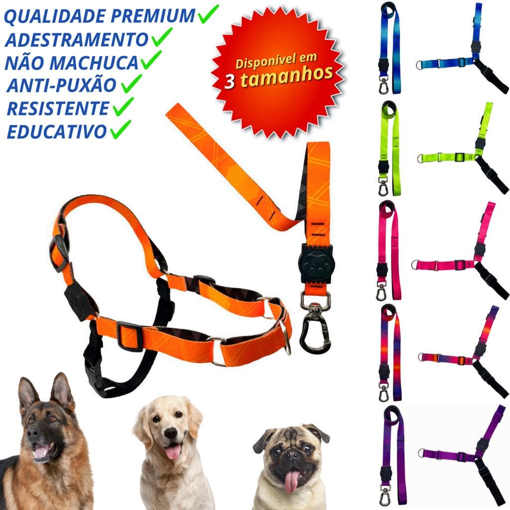 Peitoral anti puxão guia adestramento educativo coleira para cães passear