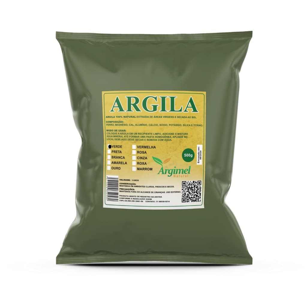 Skin Care Argila Verde 500g Argimel - Para o Corpo, Rosto e Cabelo (100% Natural)