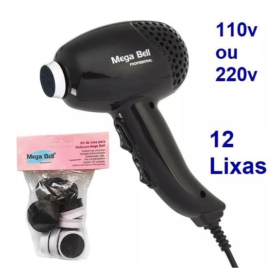 Pedicuro Elétrico Profissional Preto Esfoliador para Pés + 12 Lixas