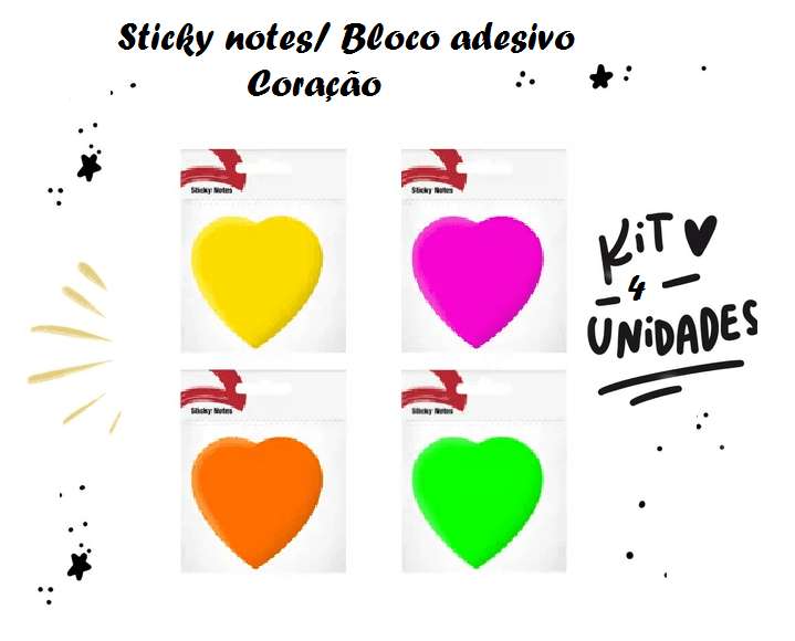 Bloco Adesivo Para Recado Eagle Coração - Kit c/4 cores Sort