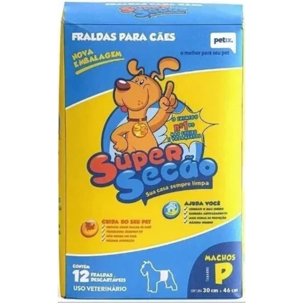 Fralda Descartavel Super Secao para Caes Machos Tamanho P com 12 Unidades