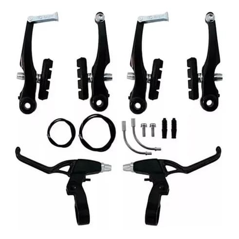 kit Freio V-brake de Nylon Preto Mtb para bicicleta Bike Com Manete E Cabos completo