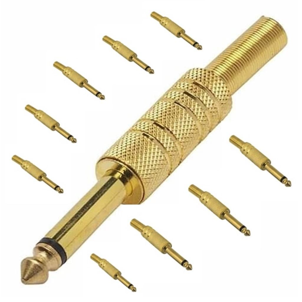 kit com 10 Plug Mono P10 Cor Dourado  Macho Metálico Audio