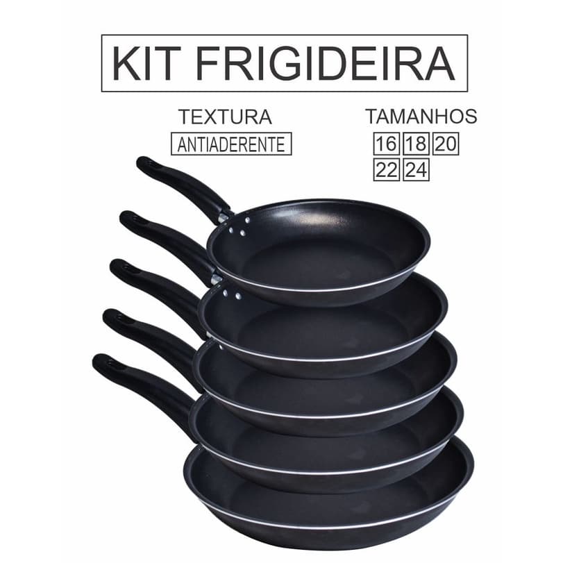 KIT com 5  Frigideira Francesa Antiaderente N.16,18,20,22,24