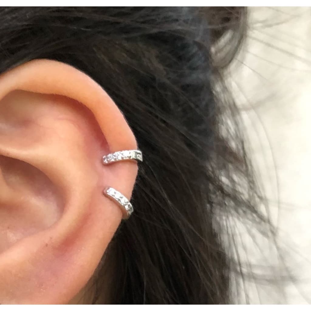 Piercing helix Argola Click Cravejada Prata 925 Legítima 9mm - Unidade
