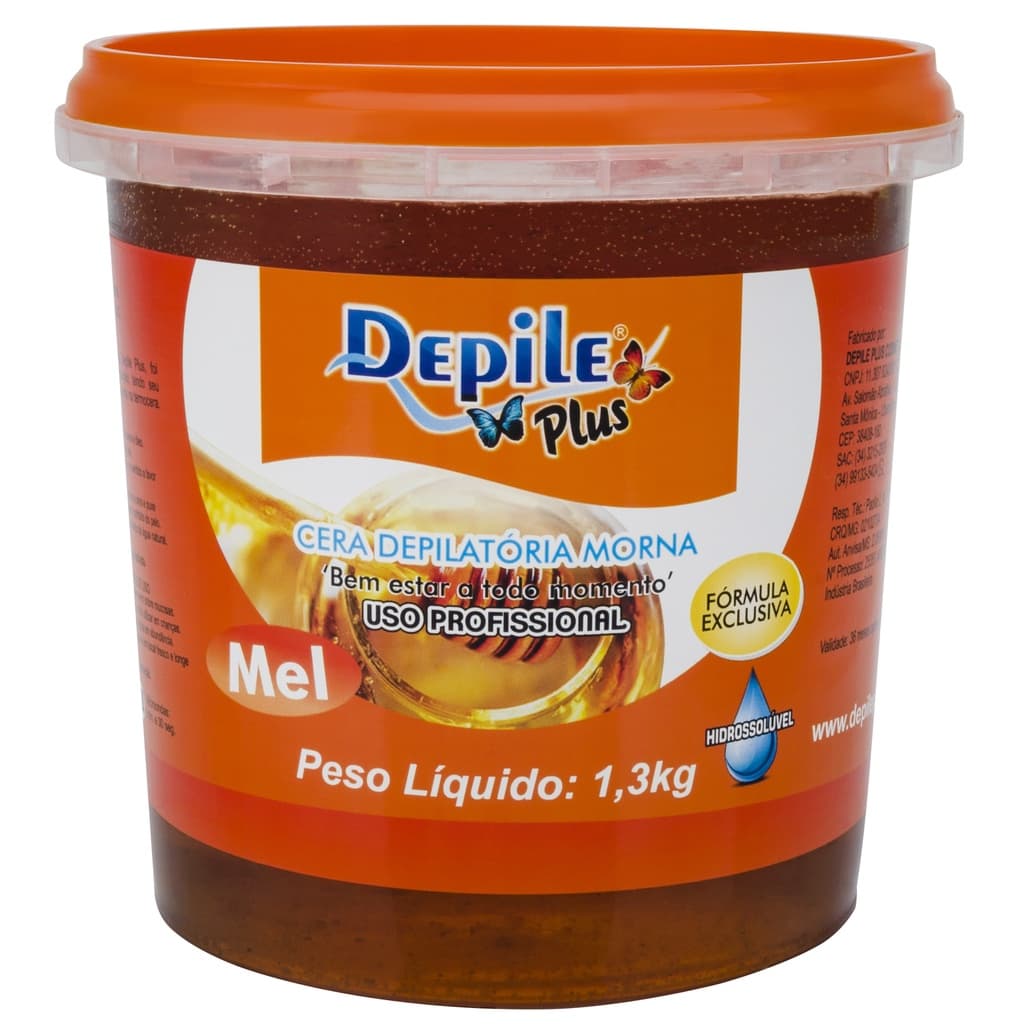Depilação Cera Depilatória Mel Método Depile Plus Hidrossolúvel Pote Profissional 1,3 kg