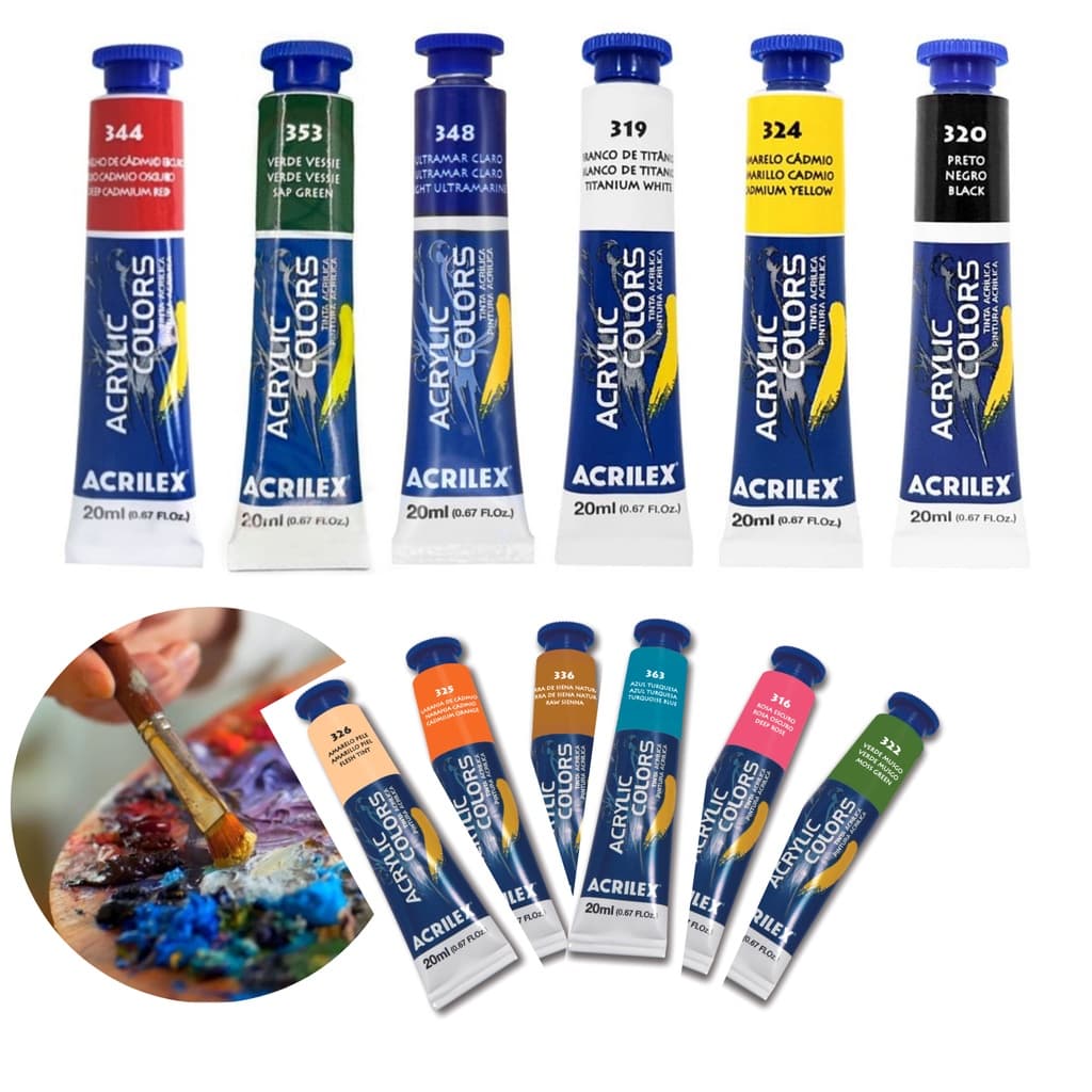 Tinta Acrílica para Pintura em Tela 20ml Acrilex - Escolha a Cor