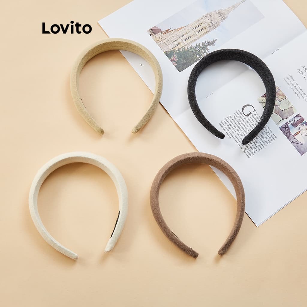 Lovito Faixas de Cabelo Largas Confortáveis e Casuais L17M374 (Caqui/Marrom Claro/Off Branco/Preto)