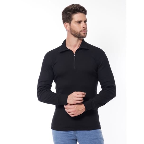 Cacharrel Manga Longa Masculina Zíper Canelado