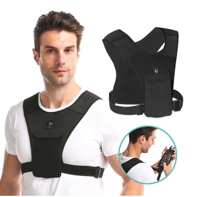 Colete refletivo esportivo para corrida com suporte de telefone com bolsos