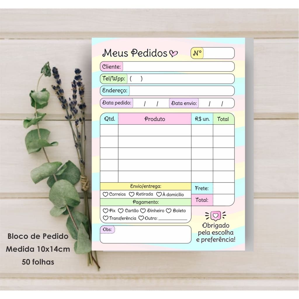 Bloco talão de pedido 14x10cm candy colors 50 folhas