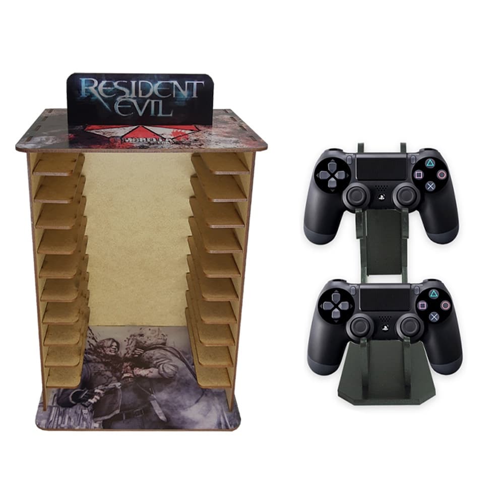 Porta 11 Jogos Físico Gamer Re + Suporte Controle 22x16,3x29,4 Mdf Madeira Adesivada