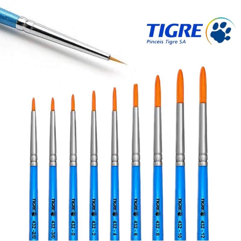 Pincel 432 Redondo Desenho em Unha, Contornos e Detalhes - Tigre