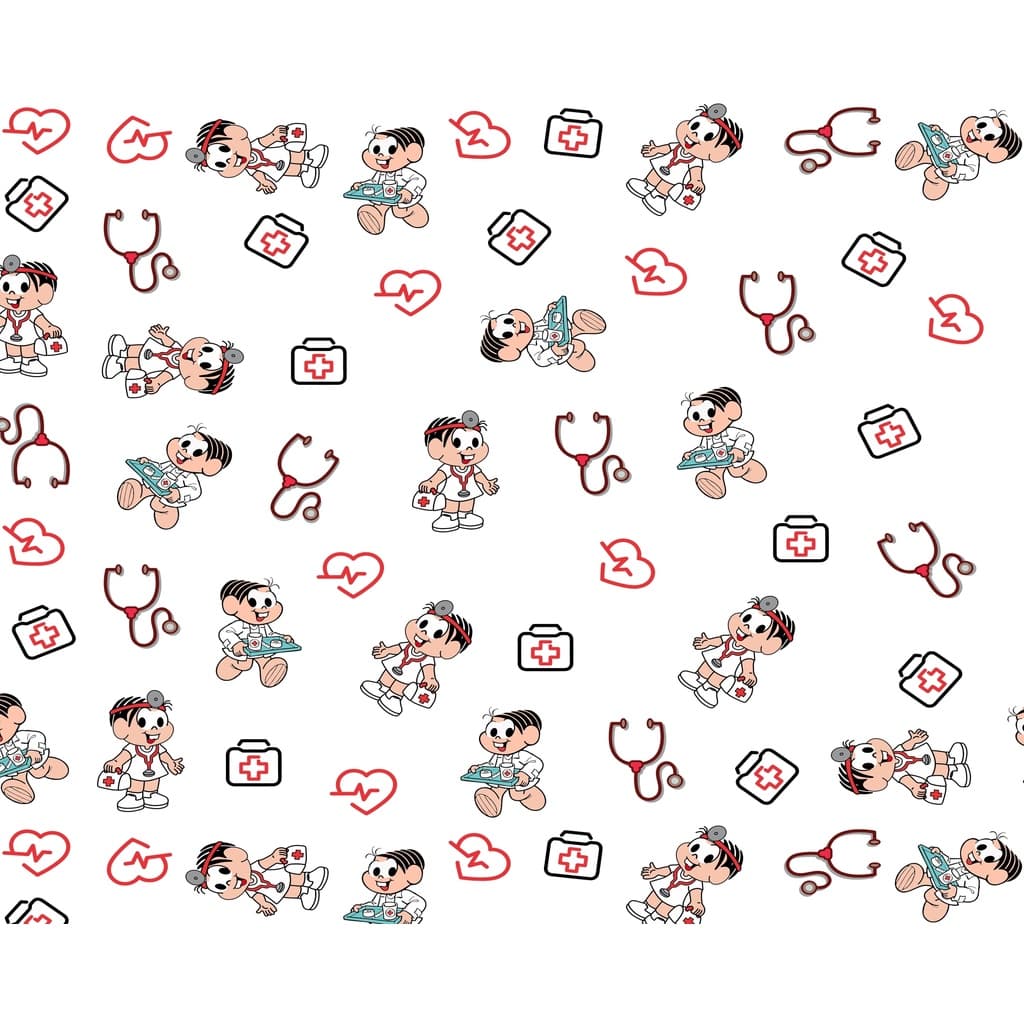 Tecido tricoline, microfibra ou gabardine - Mônica doutora - fundo branco - 0.50cm