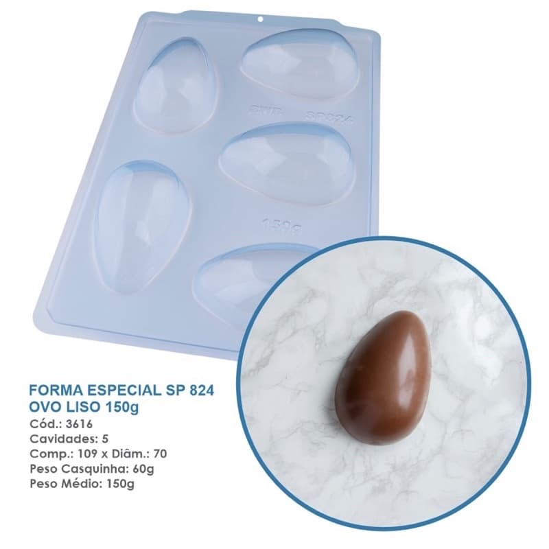 1~4 Forma BWB Com Silicone (3 partes) Para Chocolate - SP 824 Ovo Liso 150g - Forma Premium ( cod 3616 ) (CHOCO)