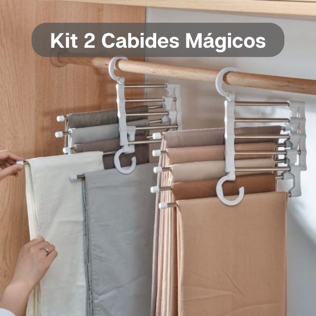 Kit Com 2 Cabides Multiuso 5 em 1 Aço Inox Guarda Roupa Organizador Cabideiro de Calças Camisetas