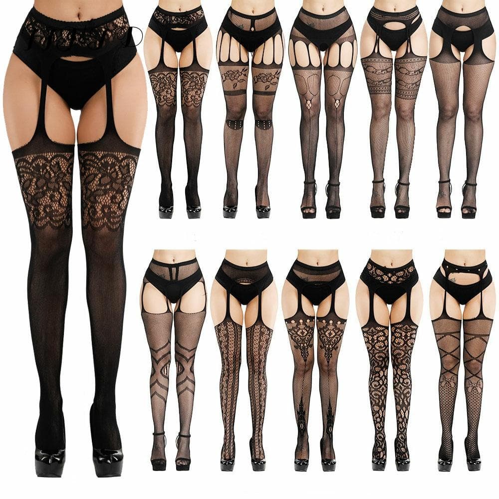 Venda Quente Meias Eróticas Com Garter Belt Para As Mulheres Meia-Calça Arrastão Plus Size Coxa Alta Lingerie Sexy
