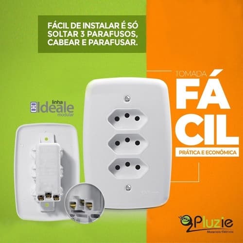 Tomada Tripla Monobloco 10a fácil Instalação Pluzie 4x2 Branca