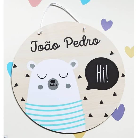 Placa porta maternidade e quarto - Ursinho polar - 25cm ou 29cm - PERSONALIZADO COM NOME
