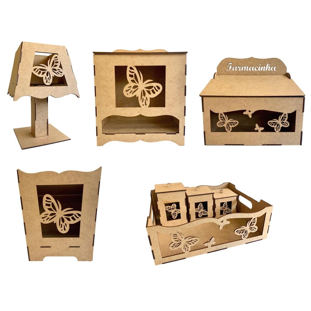 Kit Higiene Bebê 8 Peças Borboleta MDF CRU