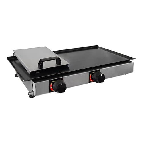 Chapa Chapeira de Lanches Porções Hambúrguer a Gás 60x30 cm Inox Com Prensa Abafador PROMOÇÃO