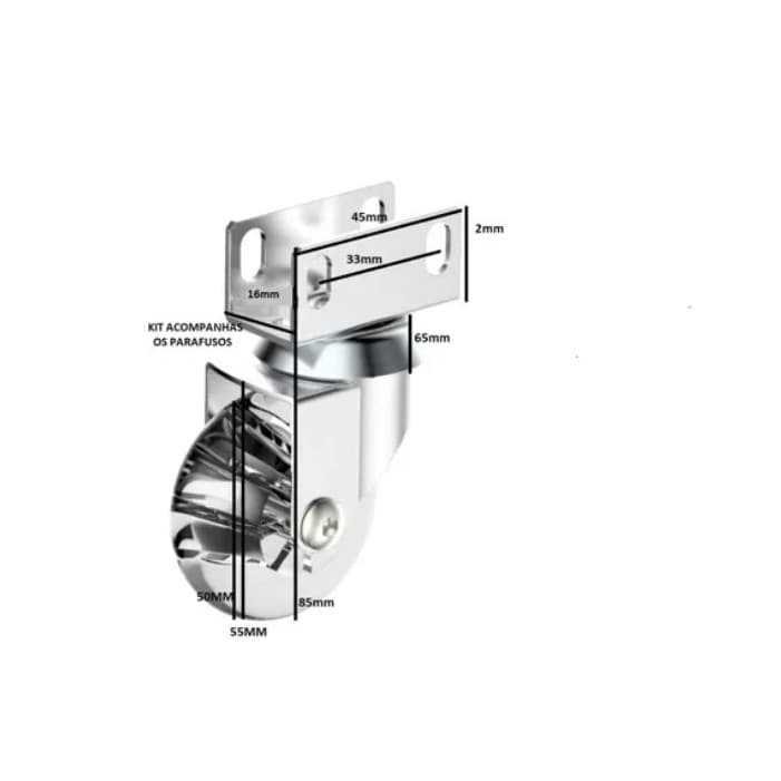 Rodízio Gel Sem freio Perfil U 16mm 50mm 02 Pçs+paraf