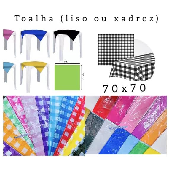 Kit 10 Toalha De Mesa Lisa Plástica70x70cm Cobre Manchas Descartável Xadrez Quadriculado Festa infantil