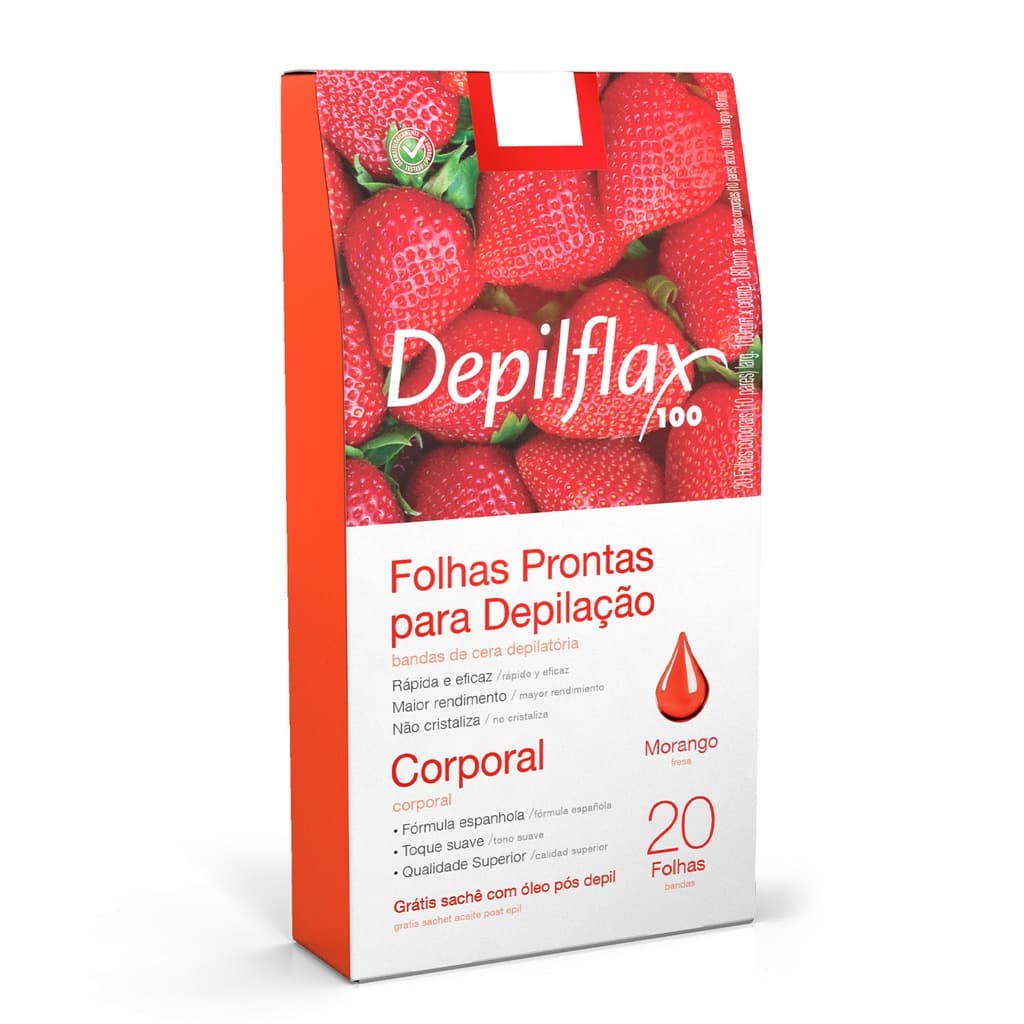 20 Folhas Prontas De Cera Depilatória Corporal Depilflax Morango