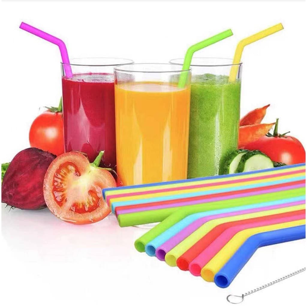 Canudo de silicone torto com escova de limpeza interna