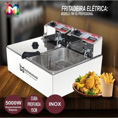 Fritadeira Elétrica Prof 2 Cubas 15l - 127v 5000w - Inovamaq