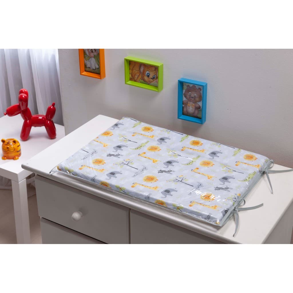 Trocador para comoda de bebê Floresta Cinza com Amarelo Acabamento Cinza Trocador para bebê Safari viés cinza