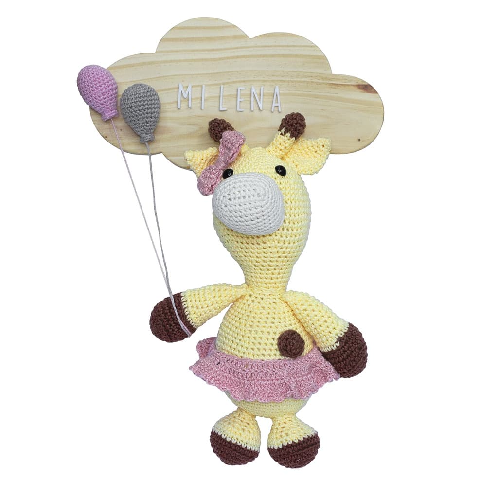 Enfeite Maternidade Girafinha Rosa Bexigas Nuvem Pinus Bebê