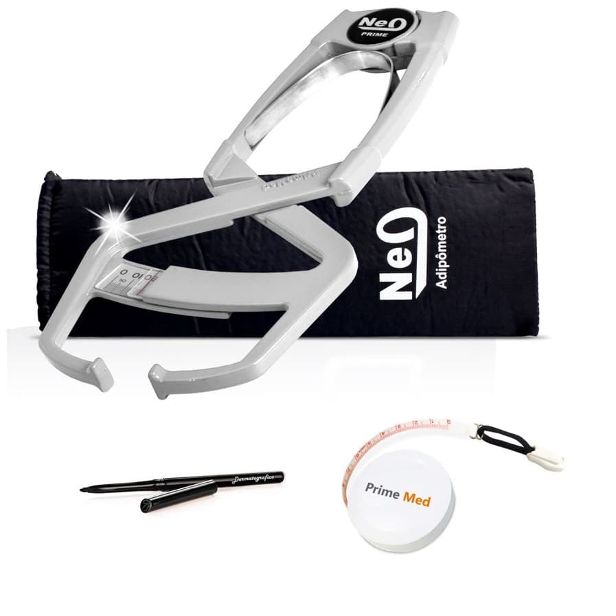 Plicometro Metal Ultra Resistente + Trena - Adipômetro Prime Med + Kit Avaliação Física Corporal
