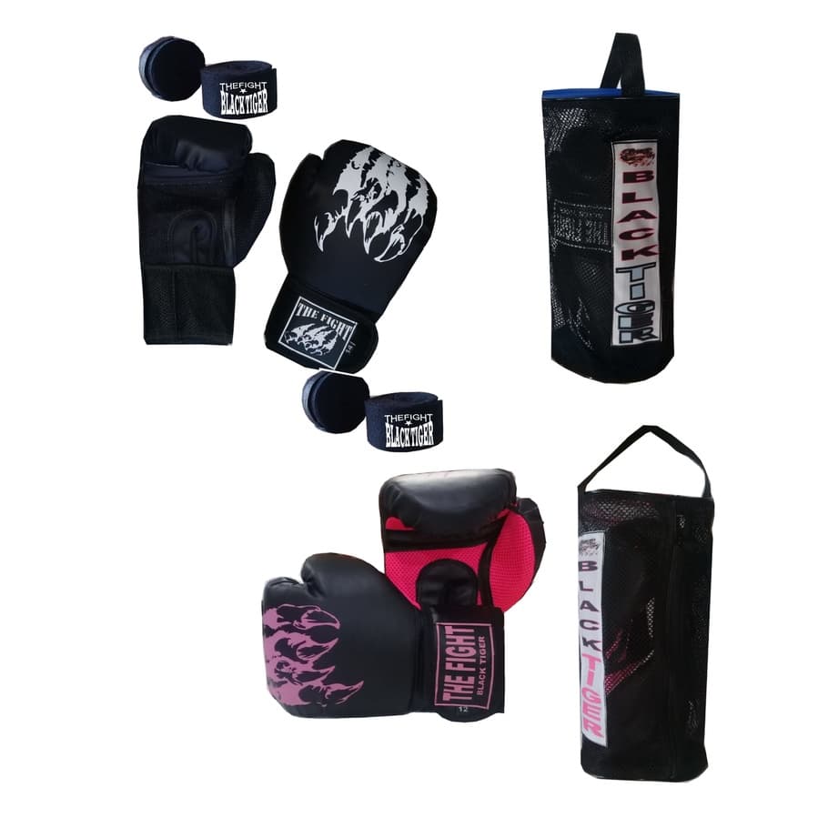 2Par de Luva,Boxe Muay thai+2 Bolsa Porta luva+ 2Par de bandagem.