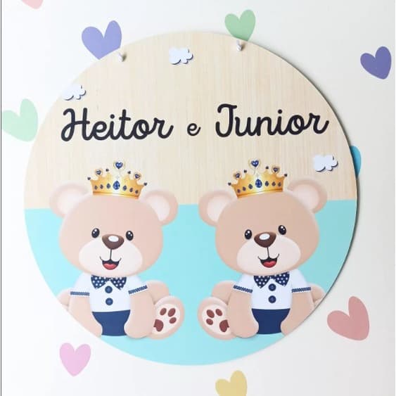 Placa porta maternidade - URSINHOS - Quadro Redondo 25cm ou 29cm - PERSONALIZADO COM NOME