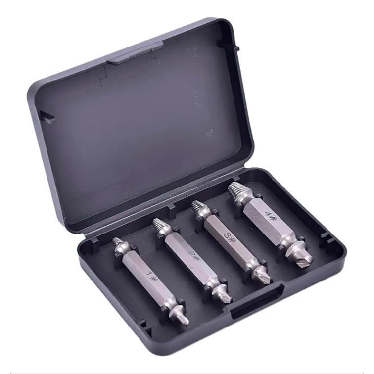 Kit Jogo 4 Brocas Removedor Extrator Tira Rosca Parafuso Quebrado Danificado Espanado Enferrujado
