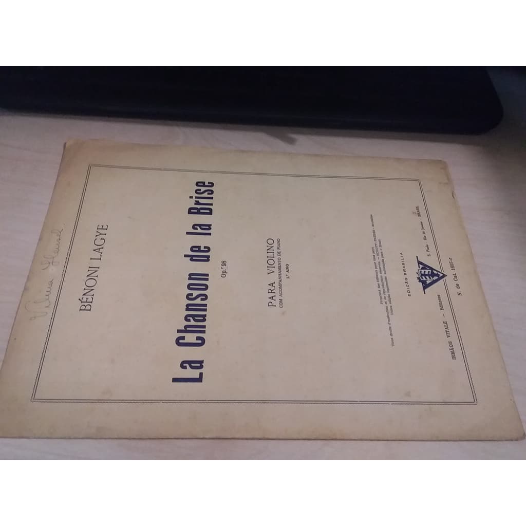 Partitura La Chanson De La Brise Bénoni Lagye Violino com acompanhamento de piano