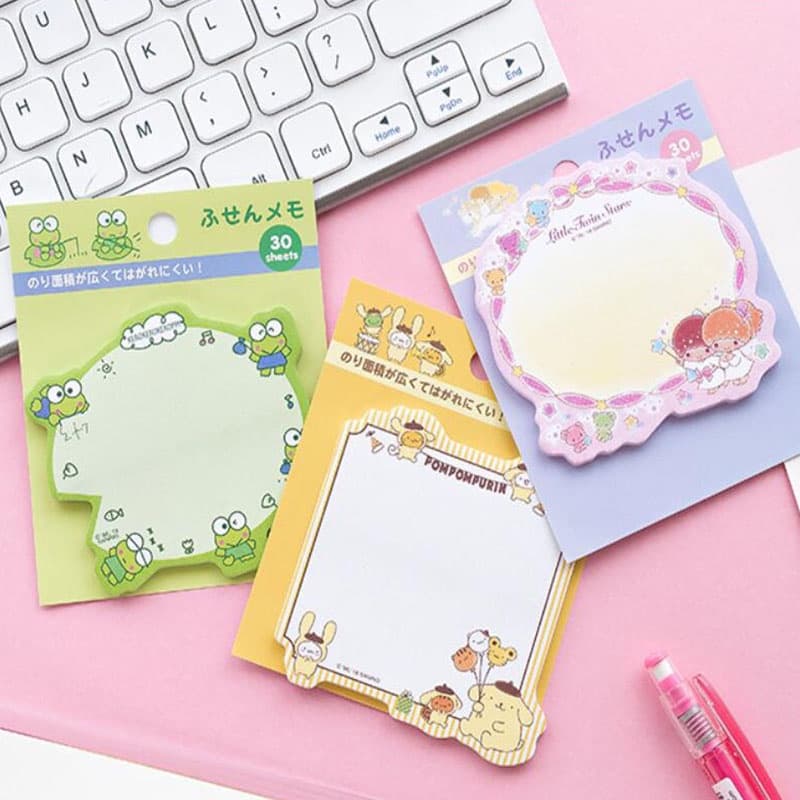 Bloco de Anotações Sanrio Hello Kitty My Melody Cinnamoroll Pochacco Kuromi Sticky Notes - 30 folhas