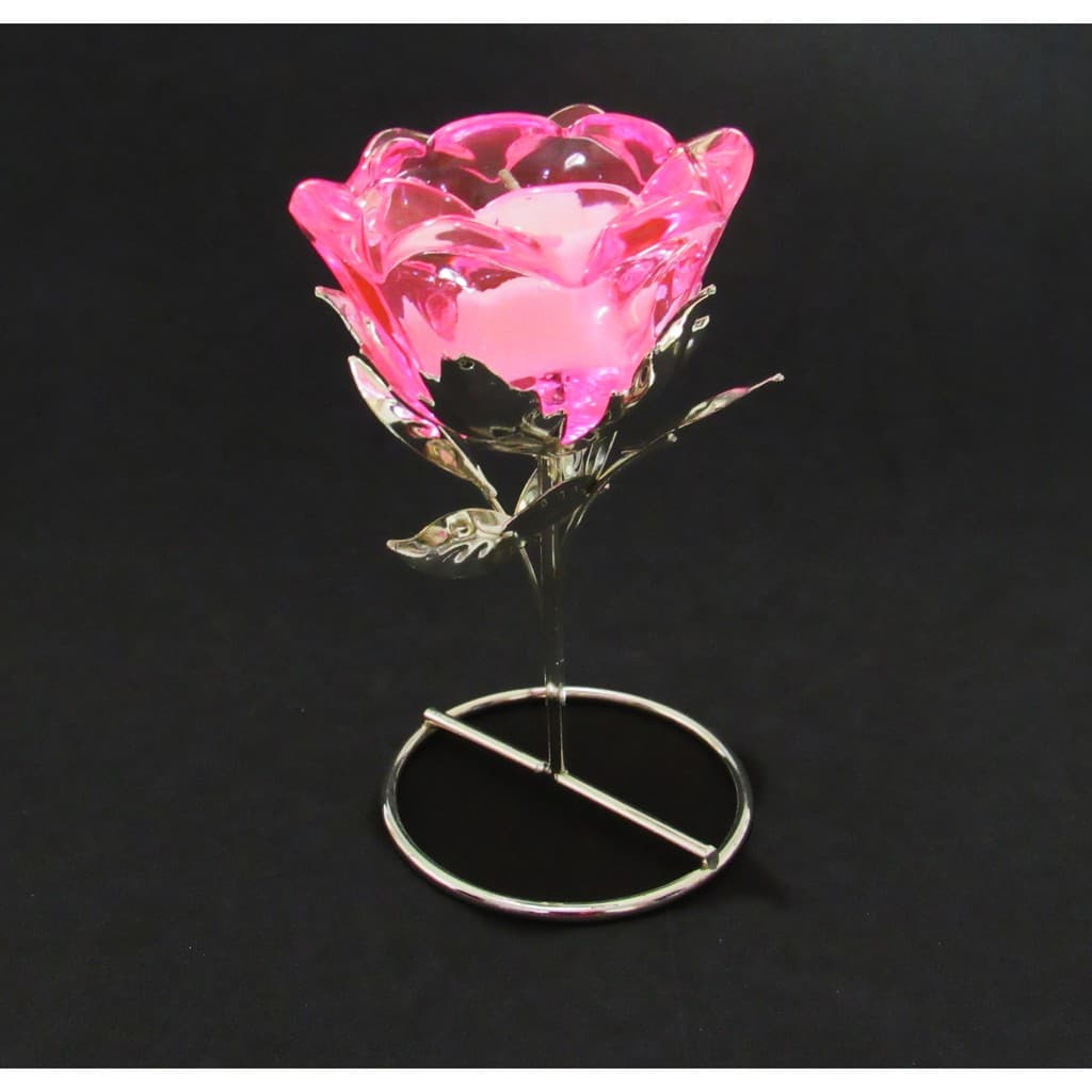 Castiçal De Vidro Formato De Rosa Com Vela