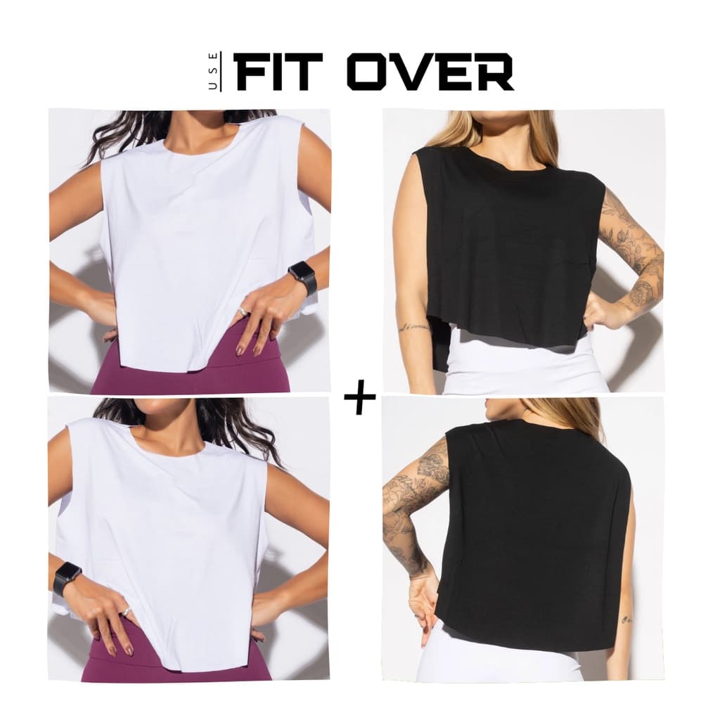 Kit 2 croppeds fitness - branco + preto - academia - crossfit - fit over