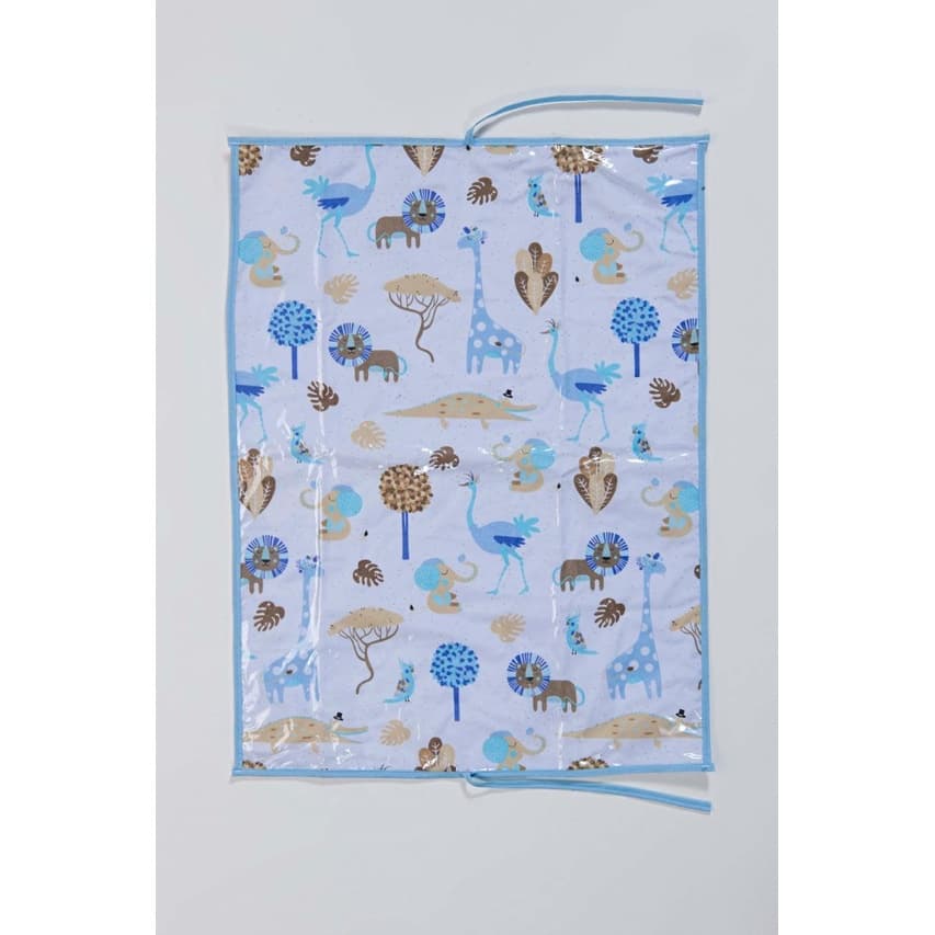 Trocador Portatil para Bolsa de Bebê Menino Azul bebe e Bege Safari Crocodilo Plastificado Dupla Face Grande